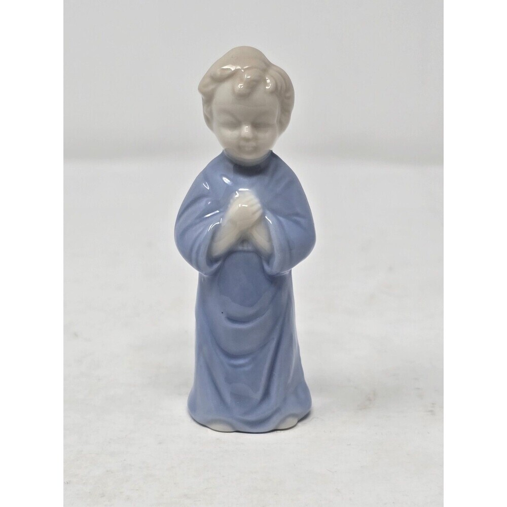 Vintage Porcelain Praying Boy Figurine Blue Robe Japan 4" Religious Child...